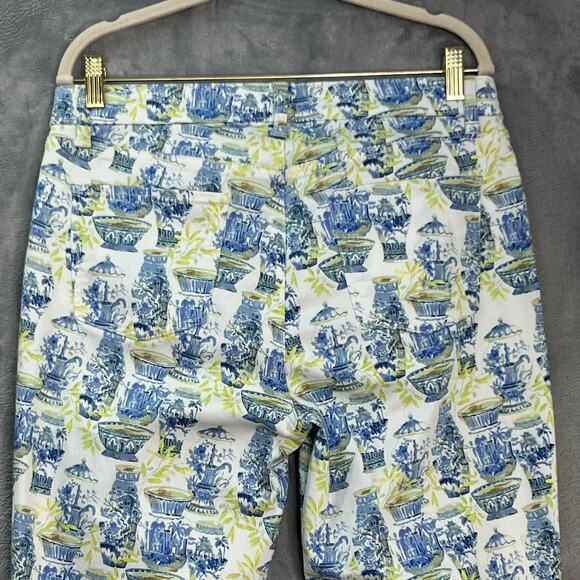 Talbots Jeans Womens Slim Ankle 10 Blue Green Watercolor Vases Pants Stretch++ - Picture 7 of 15